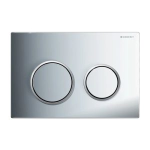 115.085.KH.1 Omega 20 Geberit Gloss Chrome Dual Flush Plate for Concealed Cistern 2 Round Button