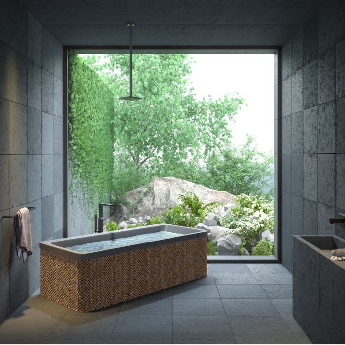 Modern Double Ended Freestanding Bath Τub with Knitted Basket Covering 190×90 cm Acrilan Evita