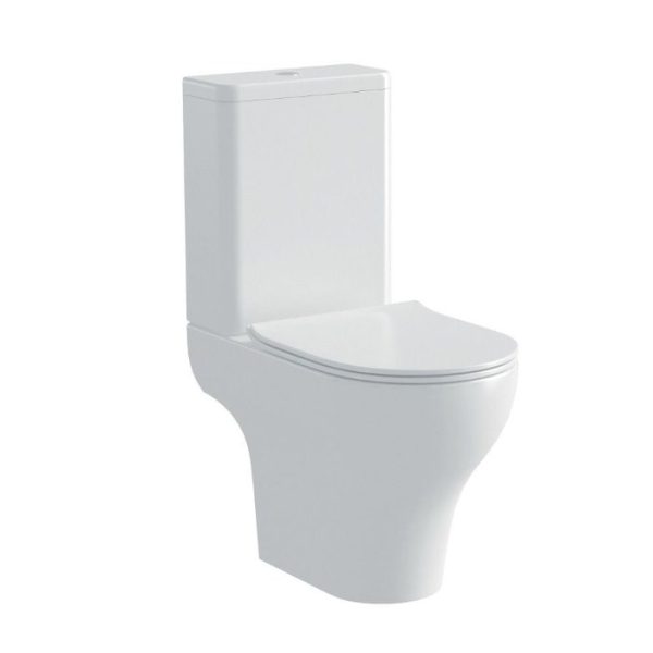 Modern Italian Curved Close Coupled Toilet with Soft Close Seat 36x63 Clear Olympia