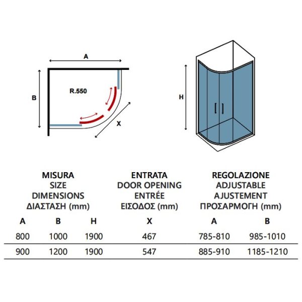 Offset Quadrant Shower Enclosure 6mm Nanoskin 190H Dimensions Karag Flora 650