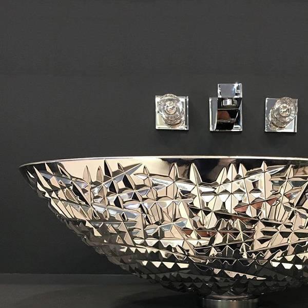 Luxury countertop washbasin Crystallo De Medici Ice oval Lux Glass Design