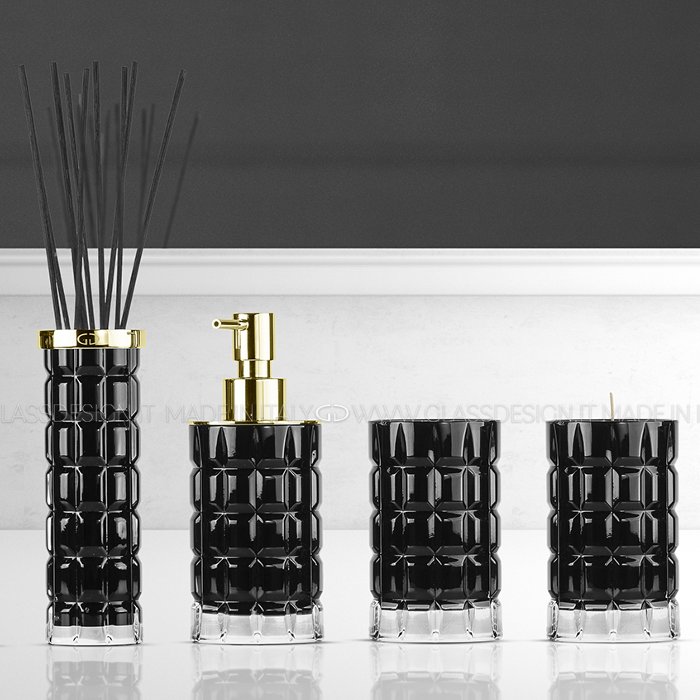 Luxury bath accessory set crystal Black Gold Valentino Glass Design