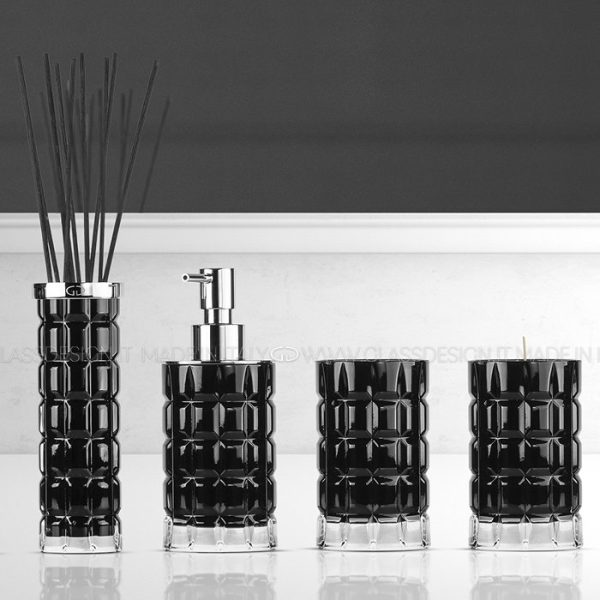 Ιταλικα αξεσουαρ μπανιου σετ απο κρυσταλλο μαυρα χρωμε Valentino Glass Design