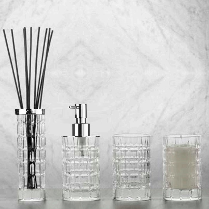 Luxury bath accessory set crystal Clear Silver Valentino Glass Design