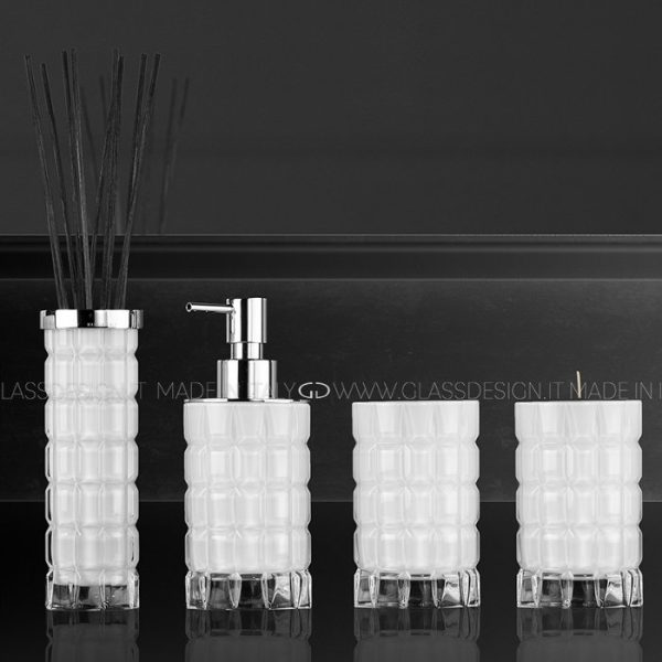 Luxury Crystal White Chrome Bathroom Accessories Set Glass Design Valentino