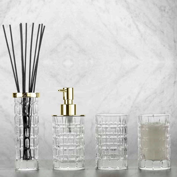 Luxury bath accessory set crystal clear gold Valentino Glass Design