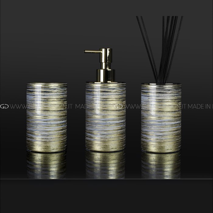 Luxury bathroom accessory set 3 piece Black Gold Ivory Graffiti Glass Design