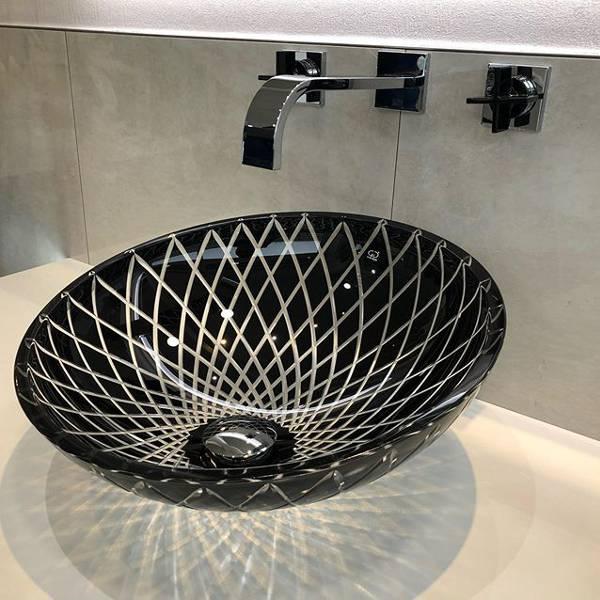 Italian modern glass countertop bathroom sink black Xeni