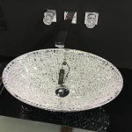 Μοντερνος ιταλικος οβαλ ασημι νιπτηρας μπανιου Ice Oval Lux Glass Design