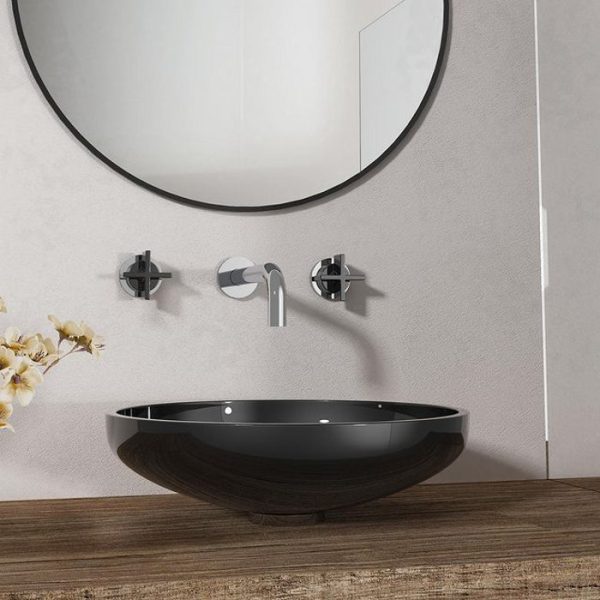 Italian basin countertop round black glossy Glass Design Aqua