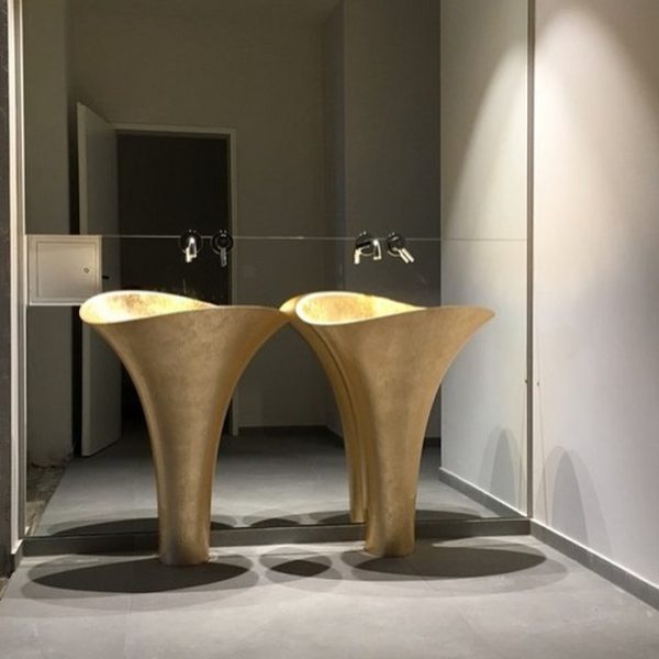free standing wash basin gold luxury 70x46 Glass Design FLOwer Evo