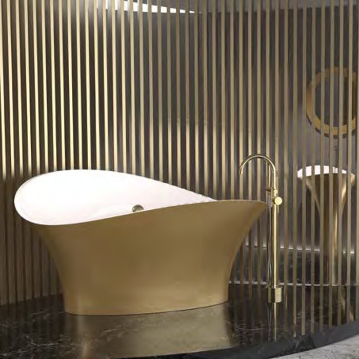 Italian gold free-standing bath tub luxury oval 175×83 Flower Style Glass Design