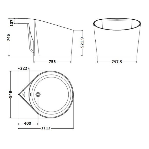 Mini corner round free standing bath tub italian Glass Design Dimensions