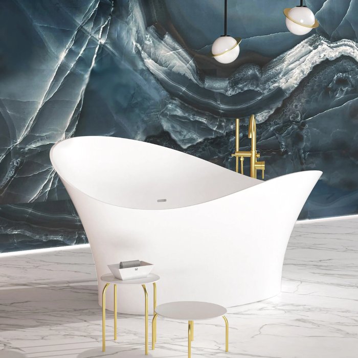 Luxury free standing bath tub white 175×83 Flower Style Glass Design