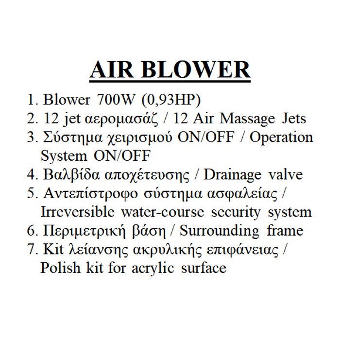 Συστημα αερομασαζ air blower Sanitec Flobali