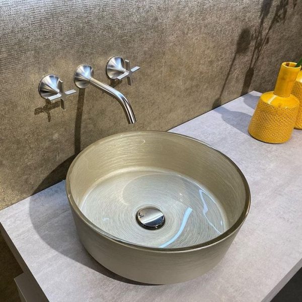 Luxury bathroom hand wash basin countertop platinum Metropole Katino Glass Design