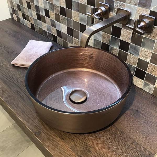 Modern round bronze countertop wash sink Florance glass Metropole Katino