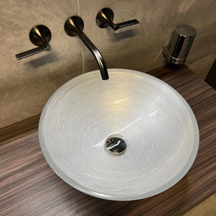 Luxury Florence Glass Round Counter Top Wash Basin Sink 40 Metropole Silver Glass Design