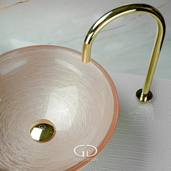 Luxury bathroom hand wash basin countertop rose gold Metropole Round Glass Design
