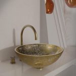 italian wash basin countertop round Glass Design Gala Gold Leaf