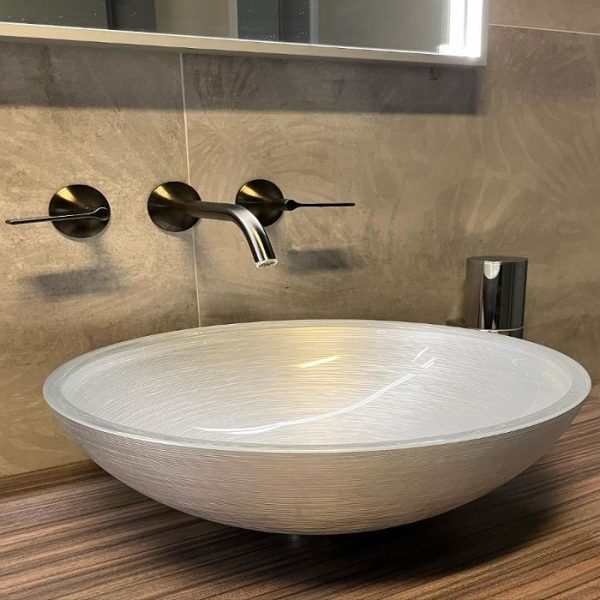 Modern Italian Oval Countertop Wash Basin Silver 51x39 Metropole Flou Glass Design