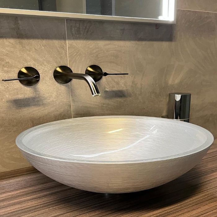 Glass Design Metropole Flou Modern Italian Oval Countertop Wash Basin Silver 51×39