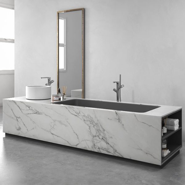 Minimal Rectangular Undermount Bath Τub Grey Matt 170x80 cm Acrilan Style
