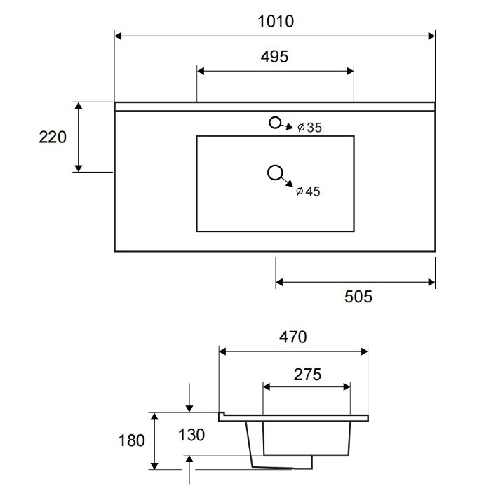Μοντερνοι νιπτηρες επιπλων μπανιου ενθετοι παραλληλογραμμοι slim 101×47 LT 7506-100 Karag
