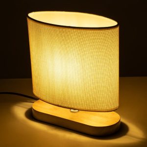 Modern Wood Oval Table Lamp with Ecru-Beige Shade Chiara 01241