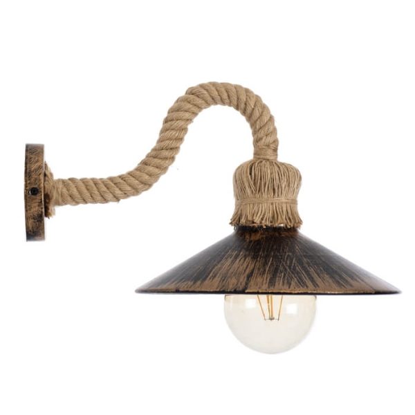 Wall Lamp Vintage Antique Rust Brown 1-Light with Beige Rope BRASSO 01132