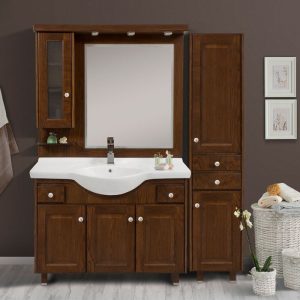Rustic Brown Plywood Floor Standing Bathroom Furniture Set