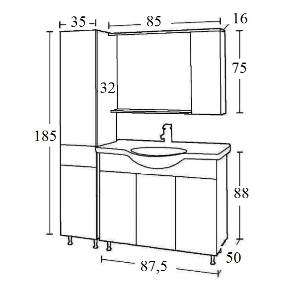 Σχεδιάγραμμα για έπιπλο μπάνιου επιδαπέδιο μοντέρνο Economy 85