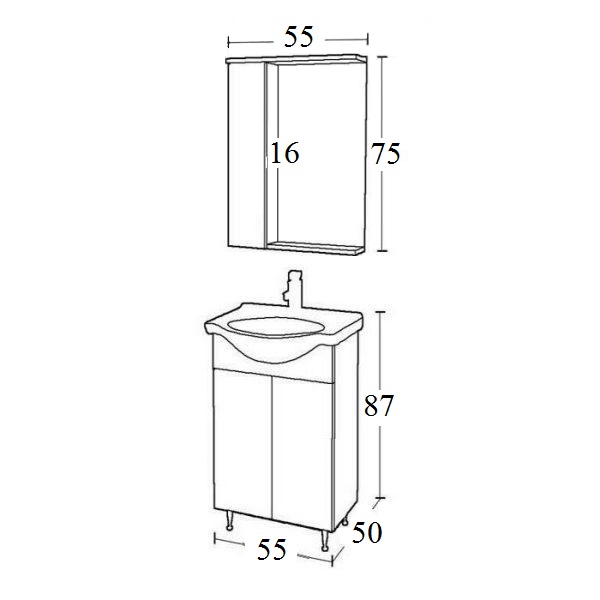 Σχεδιάγραμμα για έπιπλο μπάνιου κλασσικό επιδαπέδιο mdf Bizoute 55