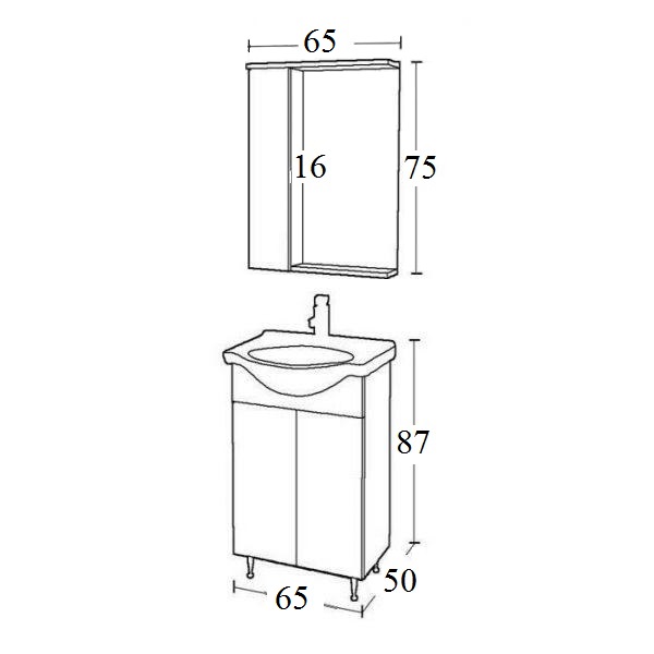 Σχεδιάγραμμα για έπιπλο μπάνιου κλασικό επιδαπέδιο mdf Bizoute 65