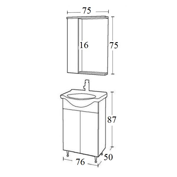 Σχεδιάγραμμα για έπιπλο μπάνιου κλασσικό επιδαπέδιο mdf Bizoute 75