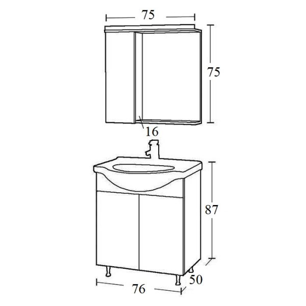 Σχεδιάγραμμα για έπιπλα μπάνιου δαπέδου με νιπτήρα Economy 75