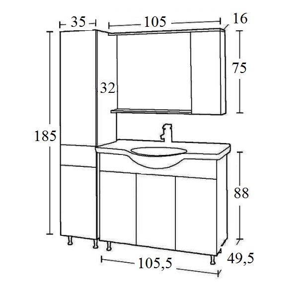 Σχεδιάγραμμα για έπιπλο μπάνιου επιδαπέδιο μοντέρνο Economy 105