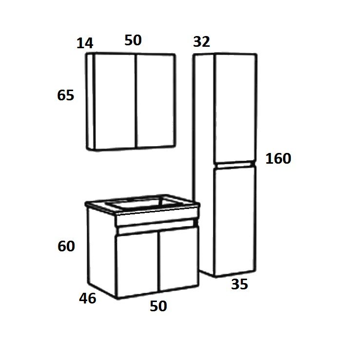 Modern Small Wall Hung Bathroom Furniture Set Omega 50χ46 Dimensions