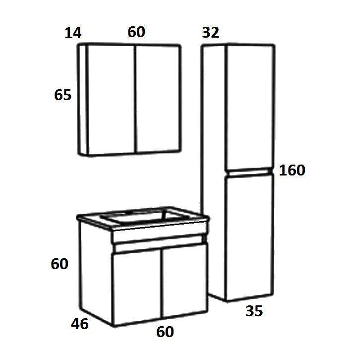 Modern Wall Hung Bathroom Furniture Set Omega 60χ46 Dimensions