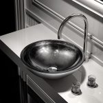 Countertop bathroom sink luxury round Black Silver Glass Design Ocean