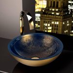 Italian luxury countertop bathroom sink Gold Blue Glass Design Ocean