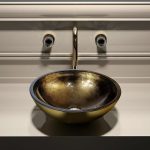 Modern countertop bathroom sink round black gold Glass Design Ocean