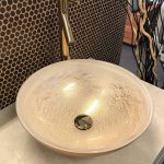 Luxury round countertop wash basin Gold White Glass Design Ocean
