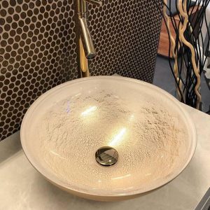 Ιταλικοι νιπτηρες μπανιου επιτραπεζιοι στρογγυλοι χρυσο/ασπρο Glass Design Ocean