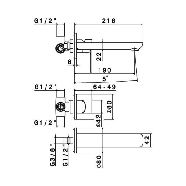 Σχεδιαγραμμα εντοιχιζομενης μπαταριας νιπτηρα μπανιου 69328 Newform Extro
