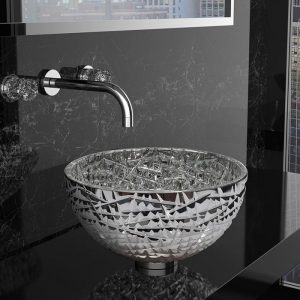 Glass Design Ice 34 Lux Silver Italian Modern Round Countertop Wash Basin Ø34