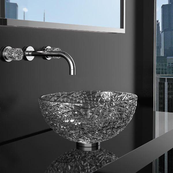 Luxury italian round countertop washbasin clear Ice 34 Lux