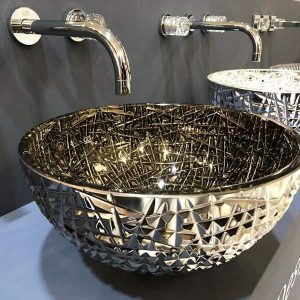 Italian luxury round platinum countertop bathroom sink Ice 34 Lux