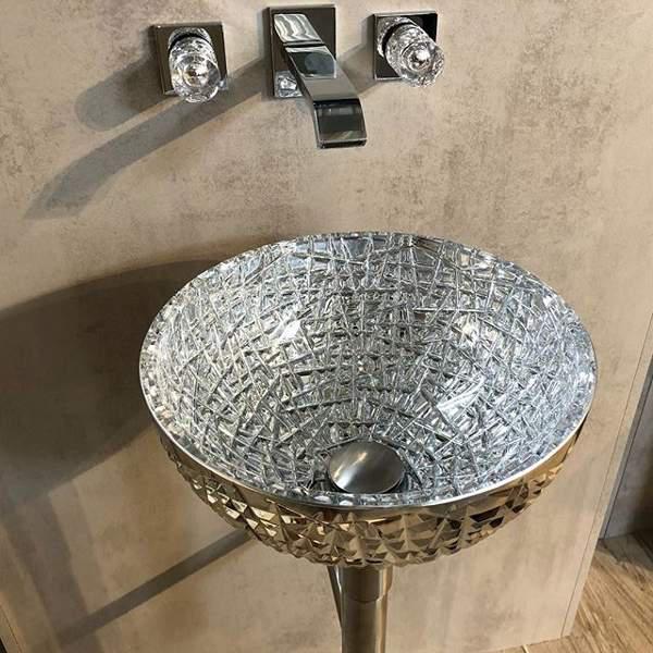 Italian luxury round silver countertop bathroom sink Ice 34 Lux