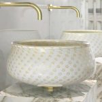 Ottico White Gold Murano countertop round wash basin Glass Design